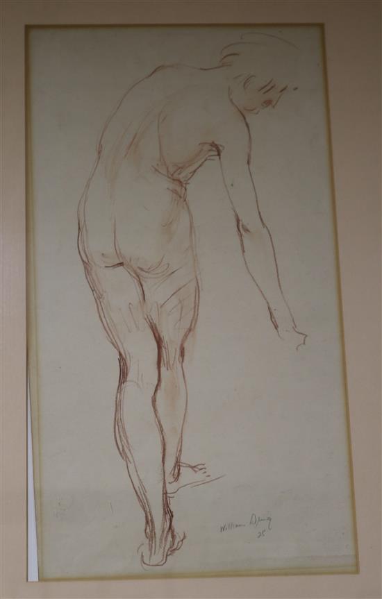 William Dring RA, RWS, red crayon, nude study, signed in pencil and dated 25, 43.5 x 23.5cm